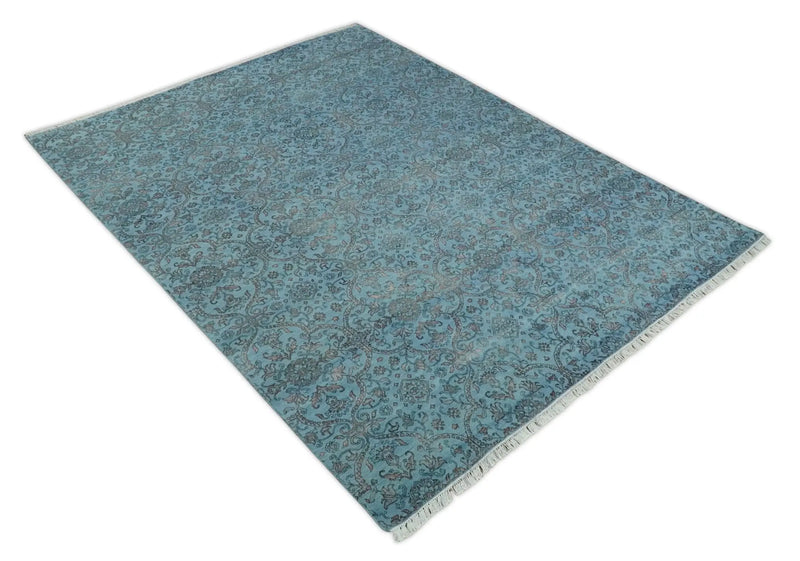 9x12 Fine Hand Knotted Blue and Brown Traditional Vintage Persian Wool and Silk Area Rug | AGR32 The Rug Decor