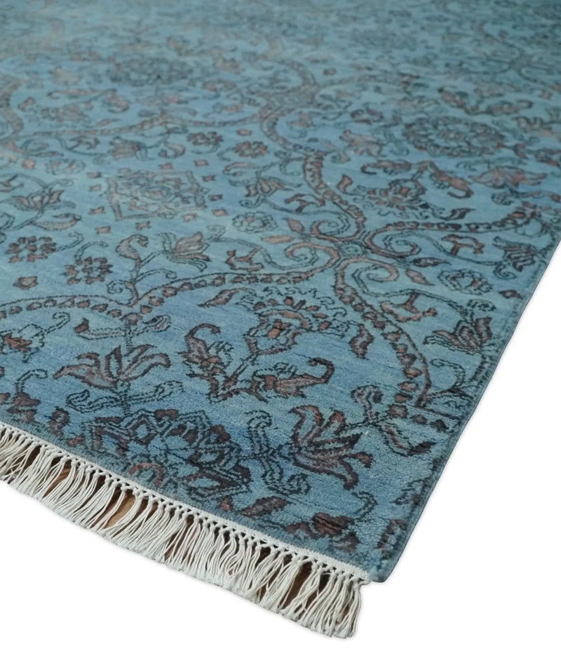 9x12 Fine Hand Knotted Blue and Brown Traditional Vintage Persian Wool and Silk Area Rug | AGR32 The Rug Decor