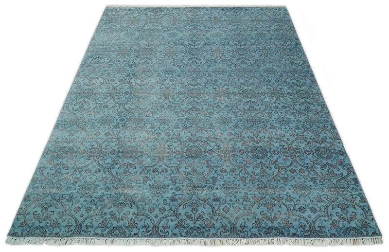 9x12 Fine Hand Knotted Blue and Brown Traditional Vintage Persian Wool and Silk Area Rug | AGR32 The Rug Decor