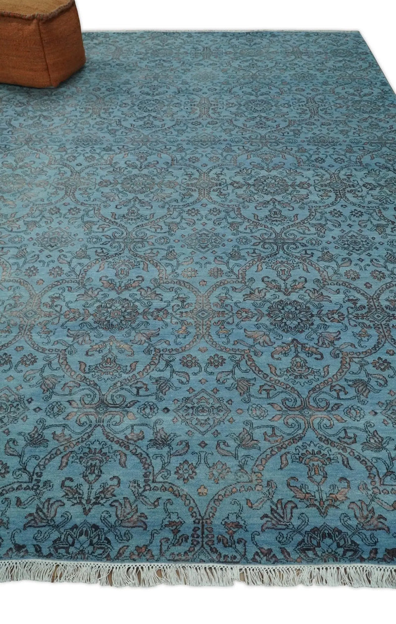 9x12 Fine Hand Knotted Blue and Brown Traditional Vintage Persian Wool and Silk Area Rug | AGR32 The Rug Decor