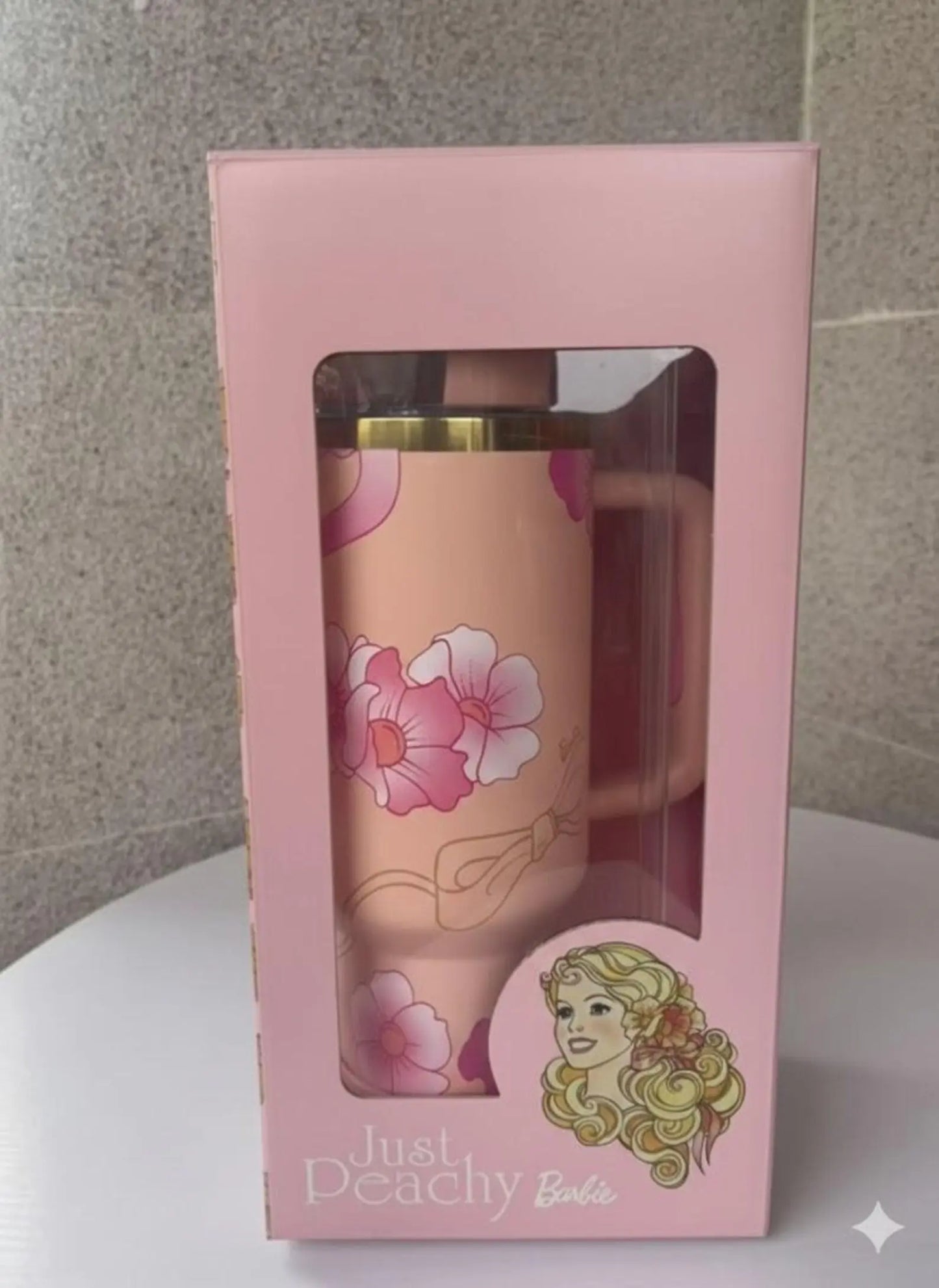 Barbie Just Peachy Floral 40oz Tumbler with Handle | Pink Insulated Travel Mug