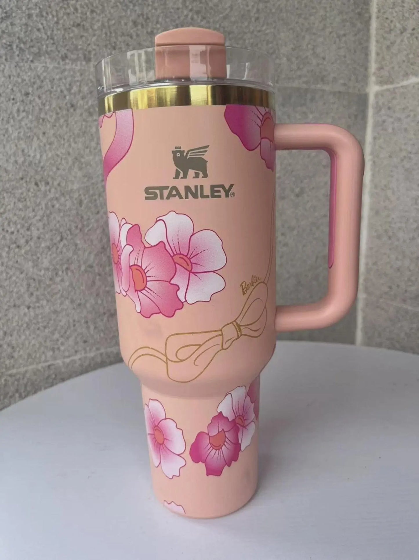 Barbie Just Peachy Floral 40oz Tumbler with Handle | Pink Insulated Travel Mug