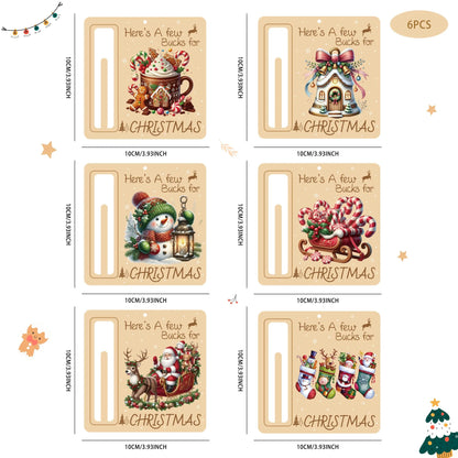 6 pcs Festive Christmas Cash Cards - Durable Paper Hanging Ornaments