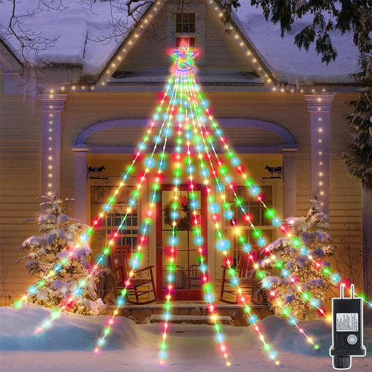 Transform Your Holidays with 350 LED Multicolor Star Waterfall String Lights – 8 Modes for Indoor & Outdoor Magic!