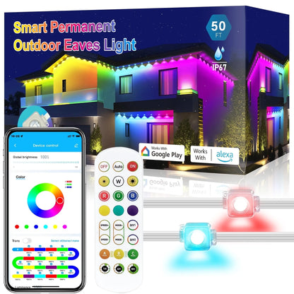 Transform Your Home with 50Ft of Permanent Outdoor Waterproof LED Smart Eaves Lights – Perfect for Christmas and Year-Round Celebrations!