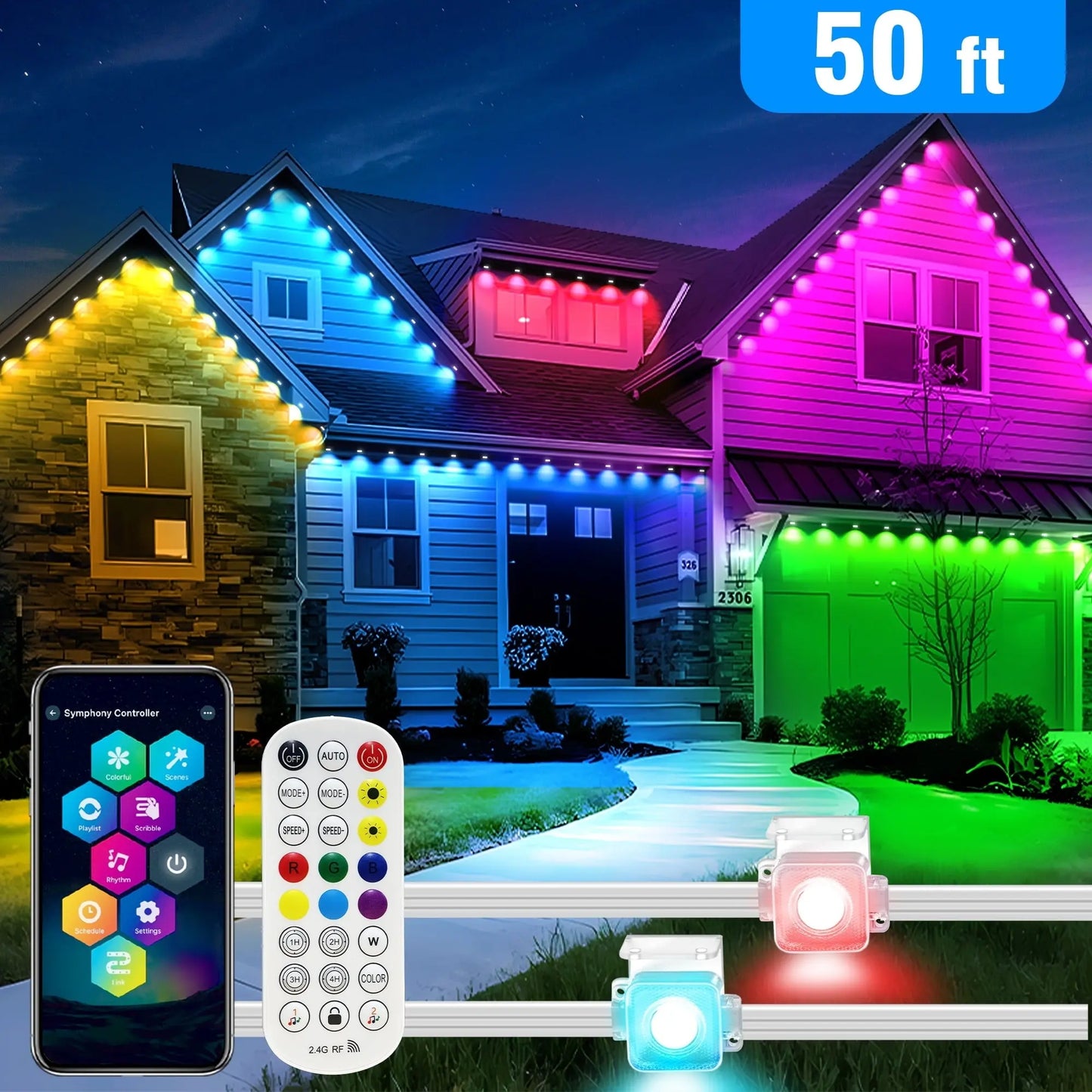 Transform Your Home with 50Ft of Permanent Outdoor Waterproof LED Smart Eaves Lights – Perfect for Christmas and Year-Round Celebrations!