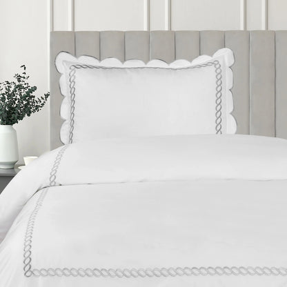 600 Thread Count Scallop Rope Embroidered Cotton Duvet Set Mélange Home