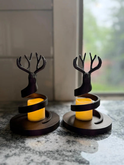 Deer Antler Tea Light Holders – Rustic Candle (included) Decor - Our3Designs