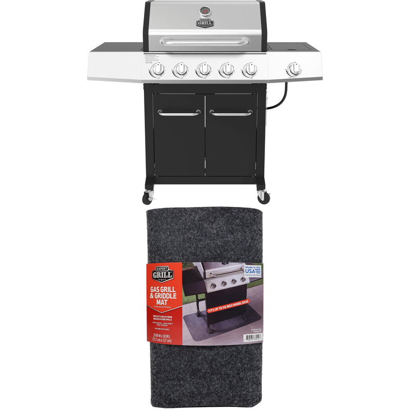5 Burner Propane Gas Grill with Side Burner and Mat