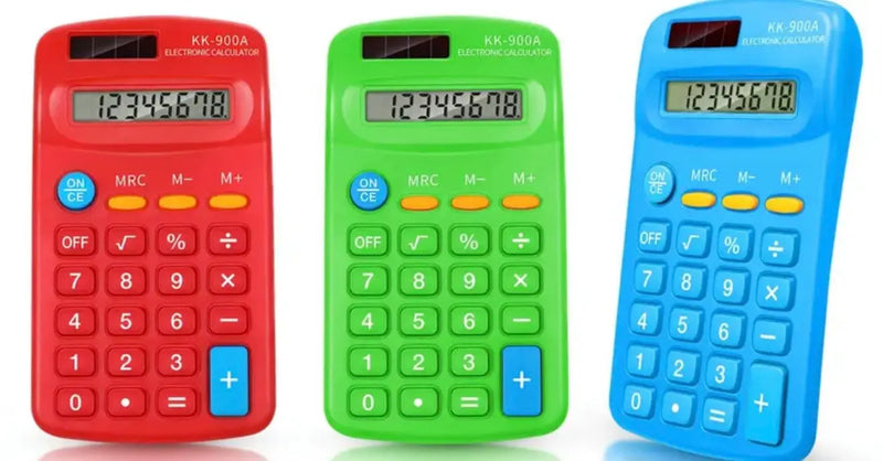Mini Pocket Calculator for Kids – Ergonomic Arc Design, Solar Powered, Colorful, Lightweight Our3Designs