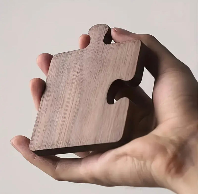 Rustic Wooden Puzzle Piece Coaster Set of 4 – Interlocking Drink Mats, Gift for Home, Bar, Office – Free Shipping Our3Designs