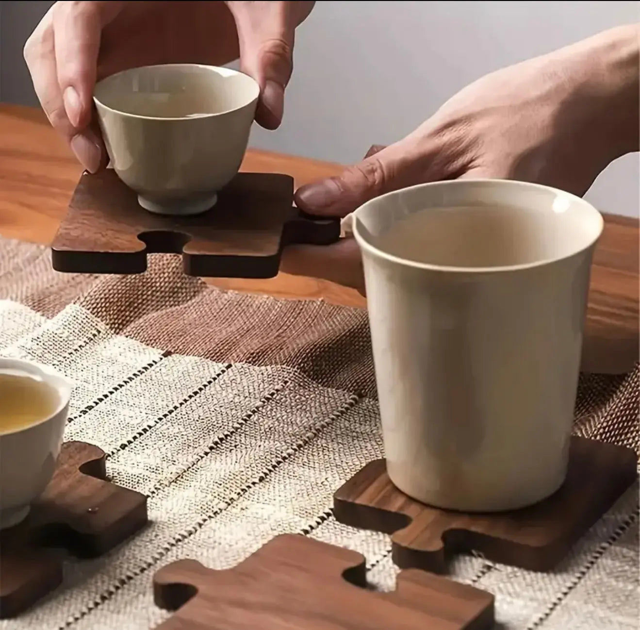 Rustic Wooden Puzzle Piece Coaster Set of 4 – Interlocking Drink Mats, Gift for Home, Bar, Office – Free Shipping Our3Designs