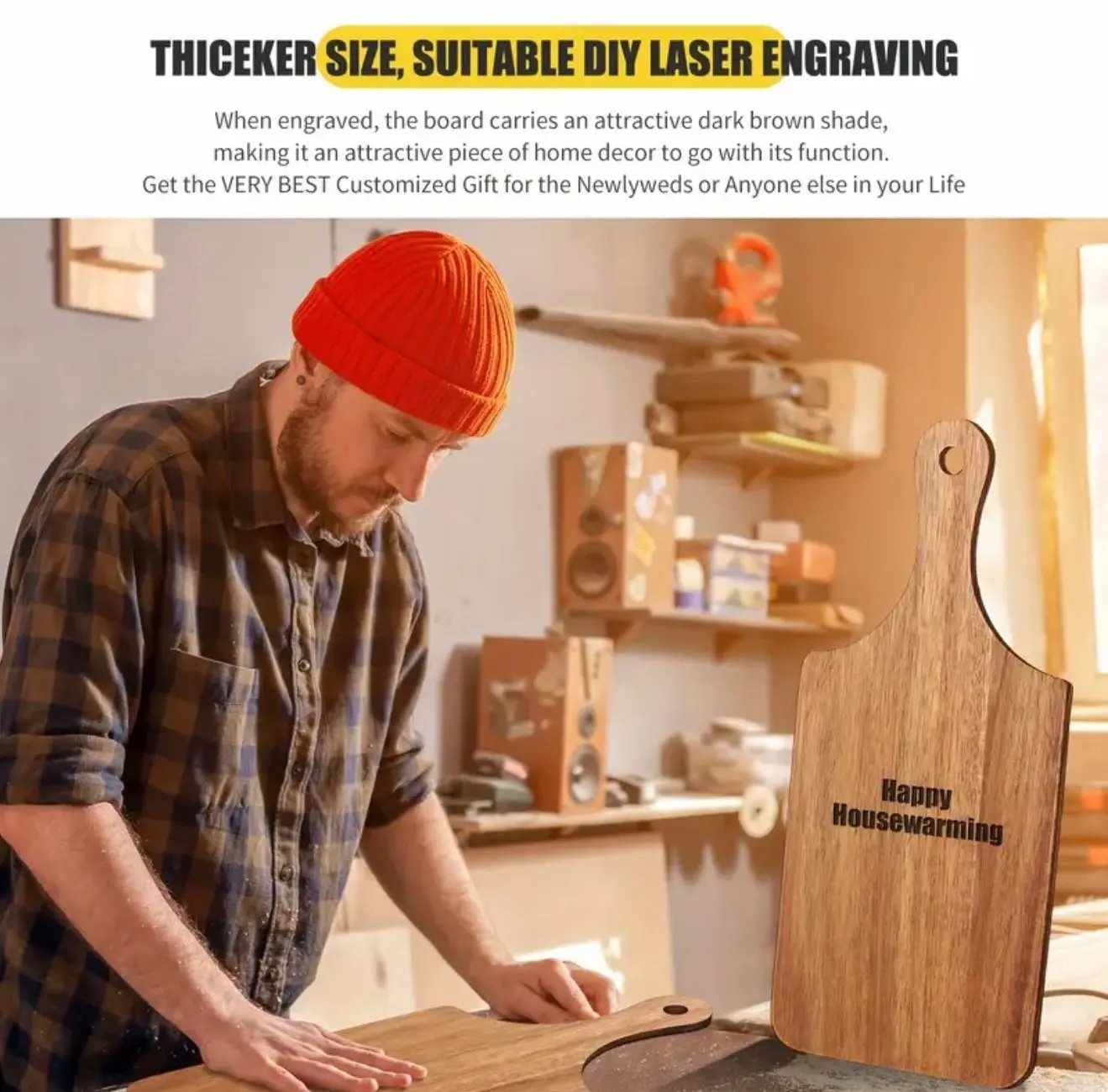 Wood Cutting Board with Handle 11”x5” – Charcuterie, Cheese & Vegetable Serving Tray, Easy to Clean, Non-Toxic Kitchen Board Our3Designs