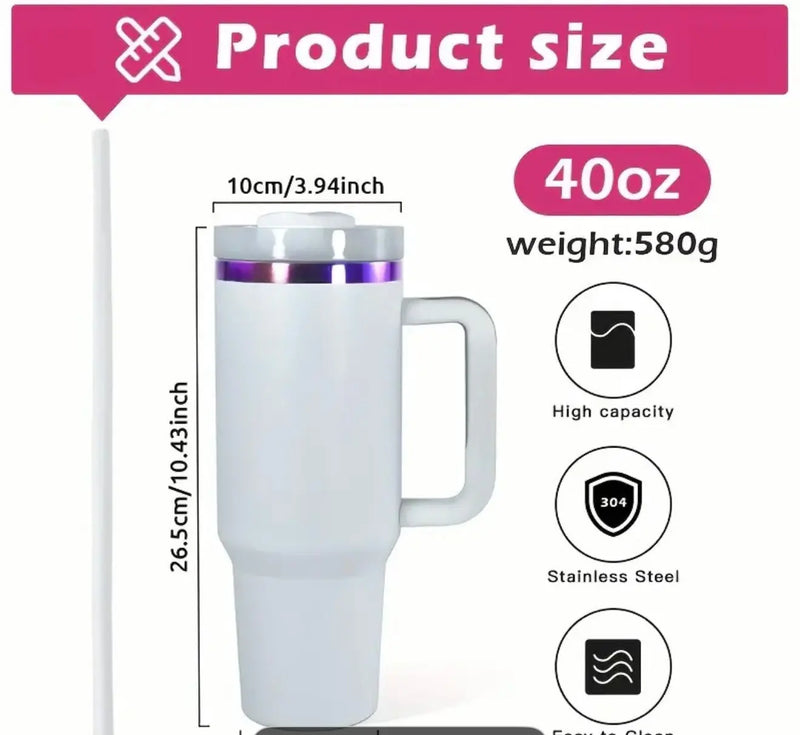 40oz Insulated Tumbler Mug with Handle & Straw – Stainless Steel, Custom Logo, Hot 12h/Cold 24h