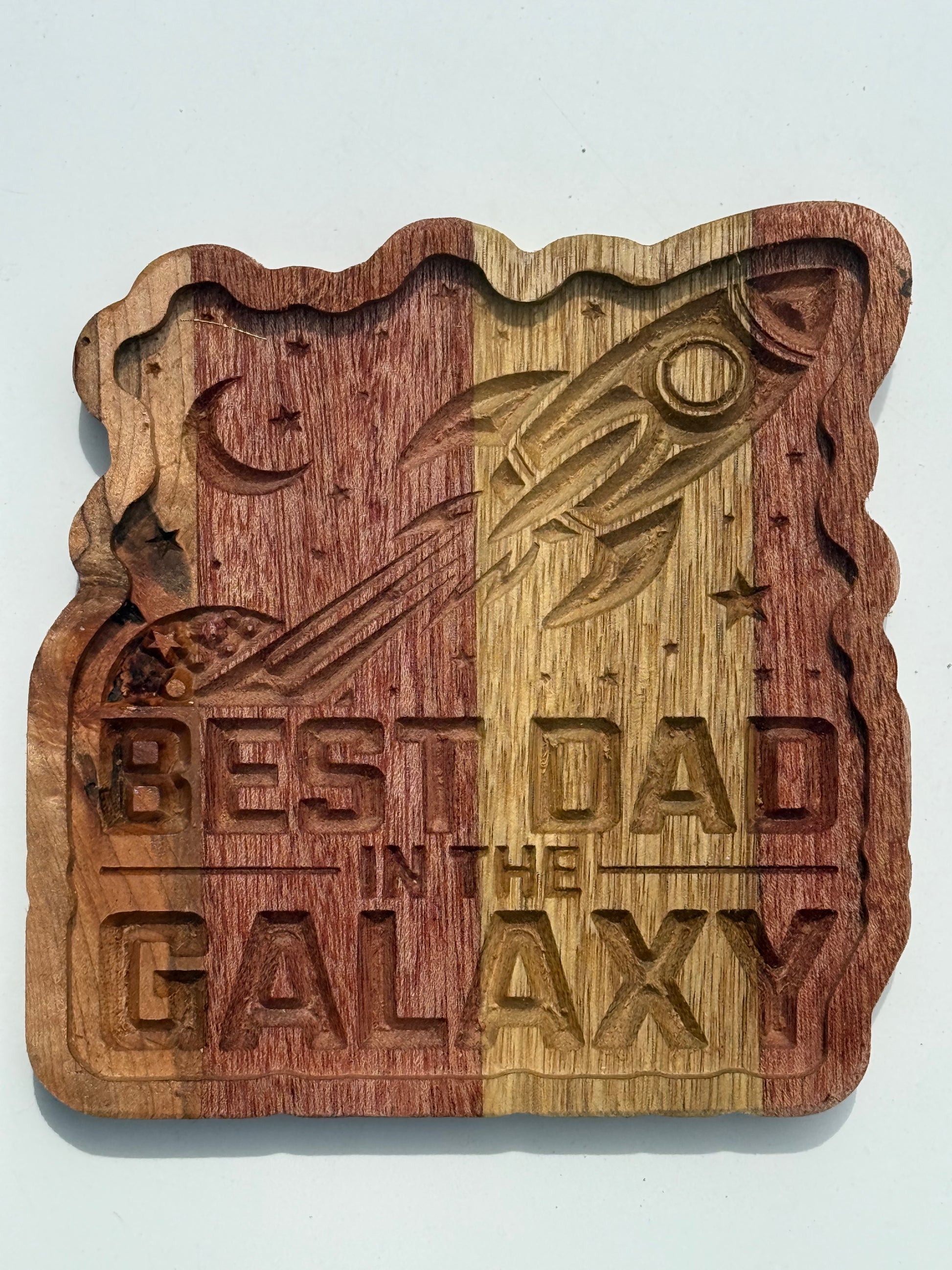 Best Dad in the Galaxy Cherry & Walnut Catch-All Tray – Handmade Wood Fathers Day Gift - Our3Designs