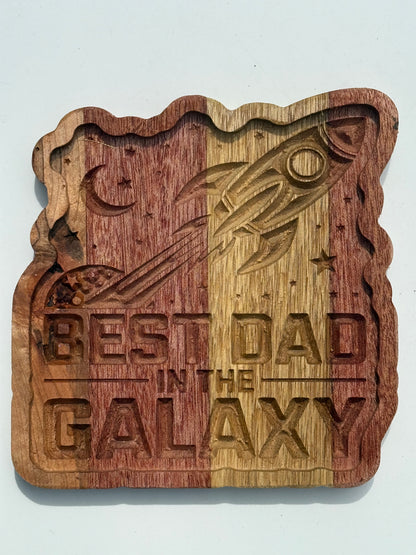 Best Dad in the Galaxy Cherry & Walnut Catch-All Tray – Handmade Wood Fathers Day Gift - Our3Designs
