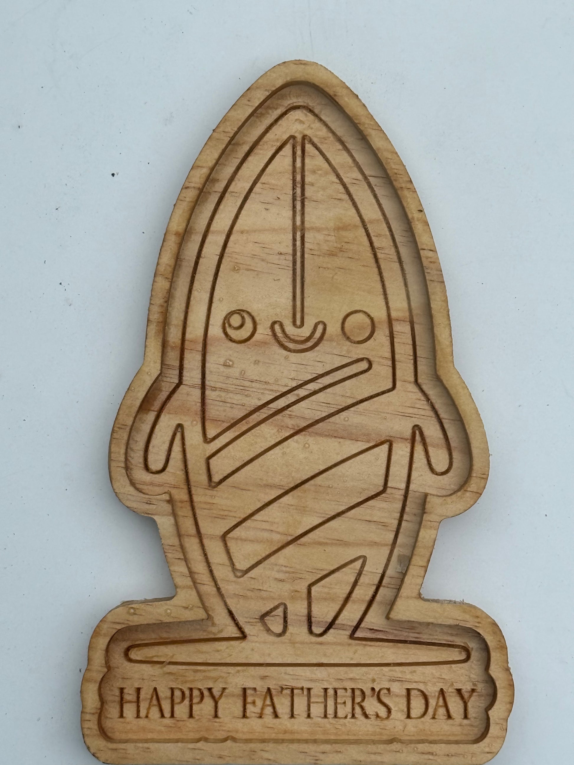 Happy Father’s Day Surfboard Tray – Teak Oil Finished Wood Gift for Dad - Our3Designs
