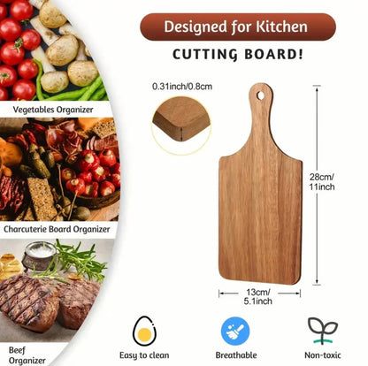 Wood Cutting Board with Handle 11”x5” – Charcuterie, Cheese & Vegetable Serving Tray, Easy to Clean, Non-Toxic Kitchen Board Our3Designs
