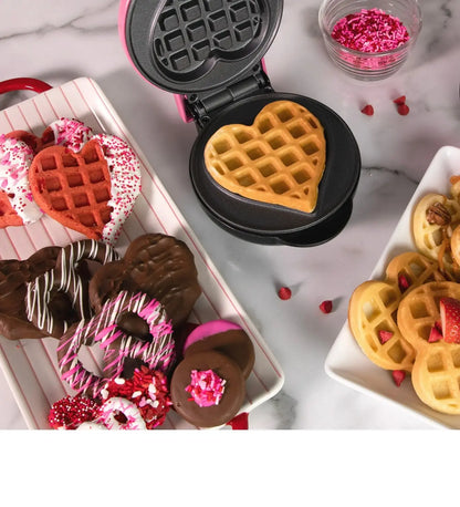 MyMini Heart Waffle Maker – Perfect Family Breakfast & Gift Idea | Non-Stick 5” Pink Cooker Our3Designs
