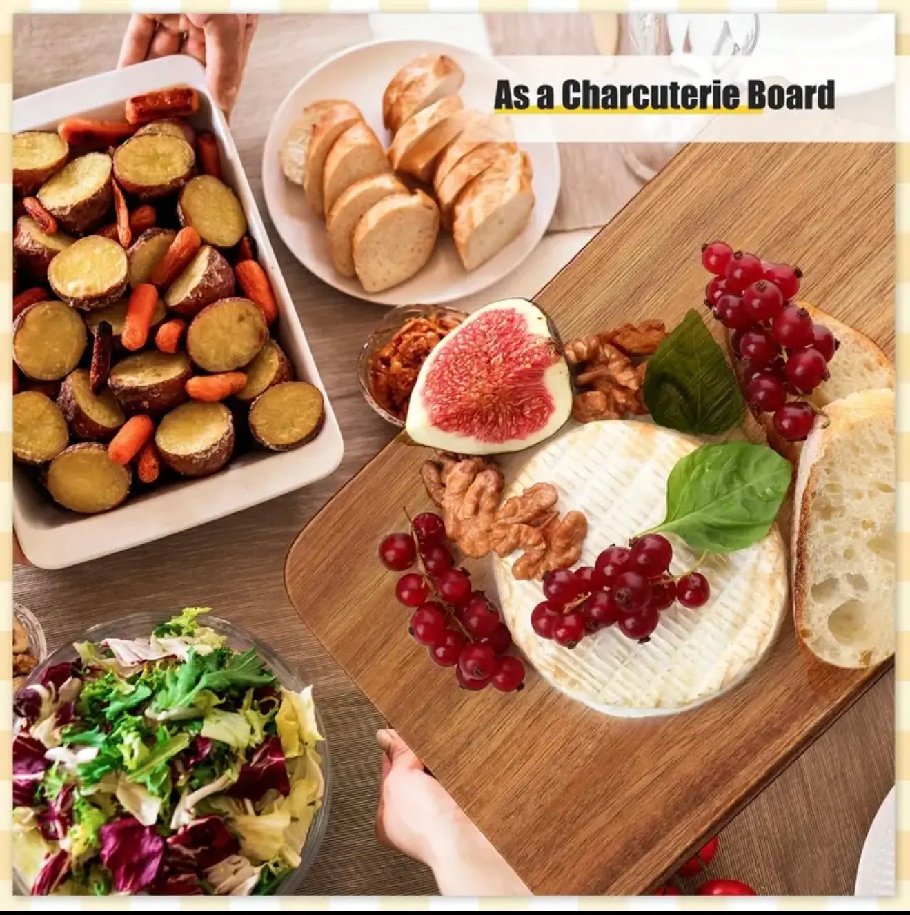Wood Cutting Board with Handle 11”x5” – Charcuterie, Cheese & Vegetable Serving Tray, Easy to Clean, Non-Toxic Kitchen Board Our3Designs