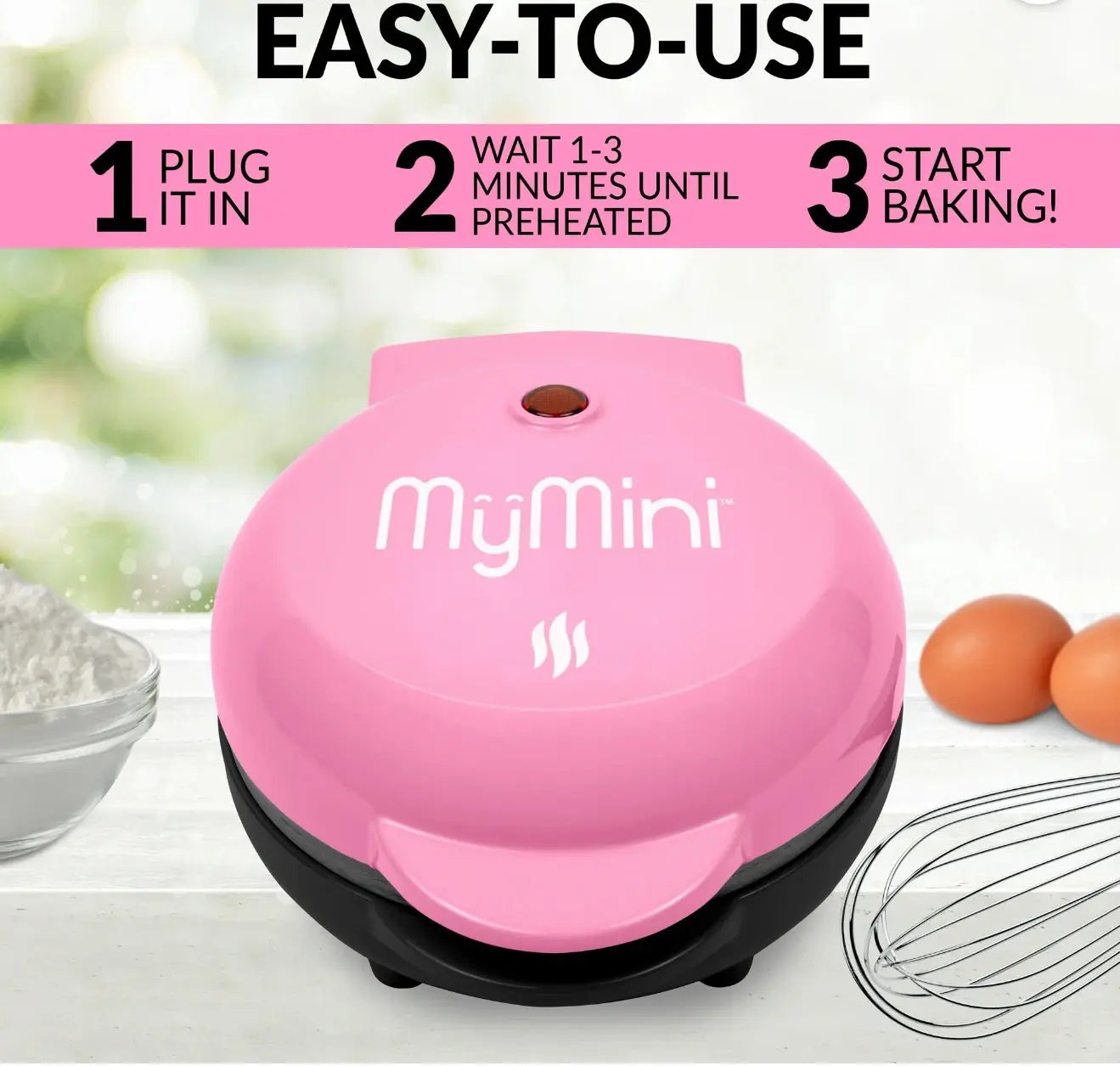 MyMini Heart Waffle Maker – Perfect Family Breakfast & Gift Idea | Non-Stick 5” Pink Cooker Our3Designs