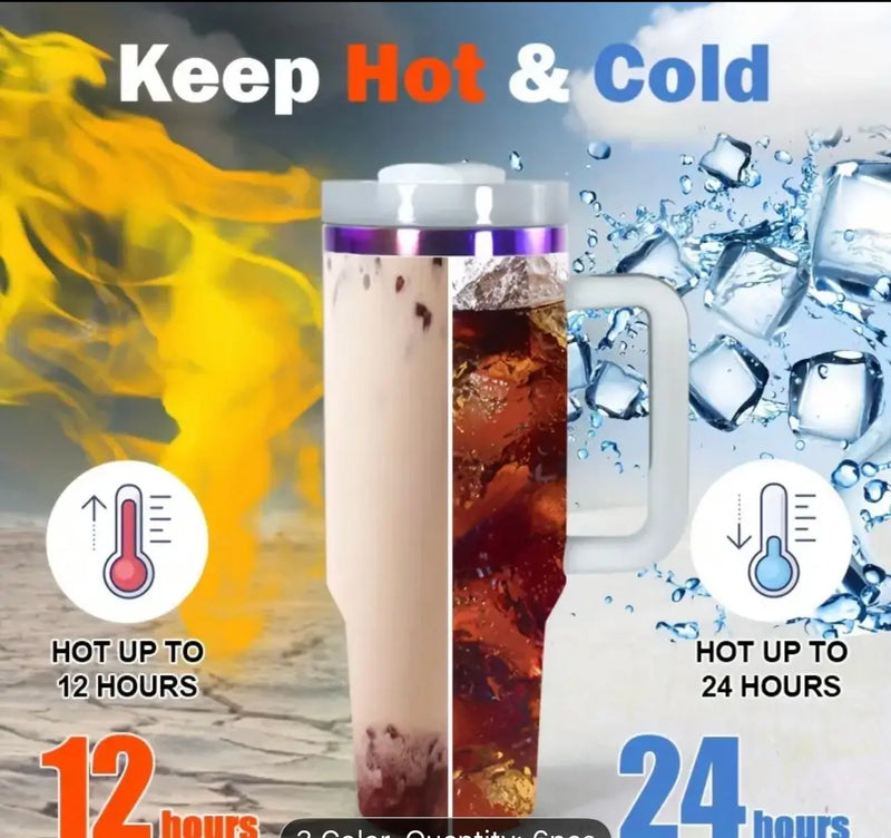 40oz Insulated Tumbler Mug with Handle & Straw – Stainless Steel, Custom Logo, Hot 12h/Cold 24h