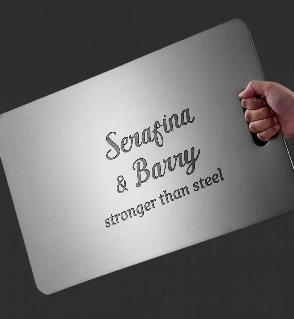 Personalized Stainless Steel Cutting Board – Custom Engraved Wedding Gift or Corporate Logo – Available in 3 Sizes – Modern & Durable - Our3Designs