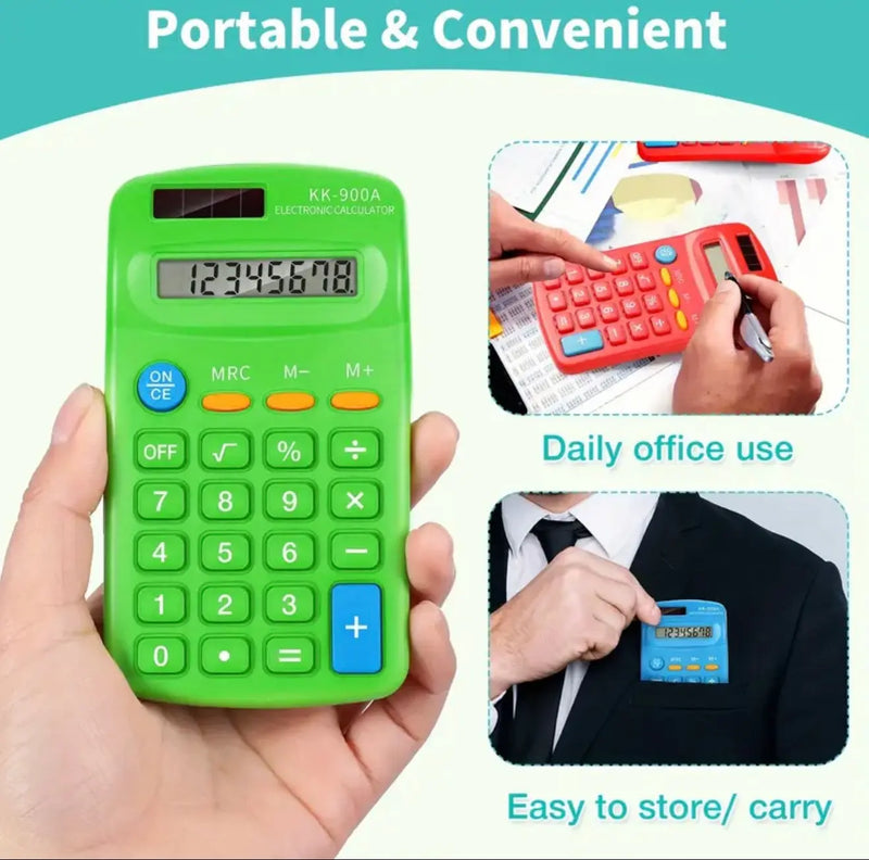 Mini Pocket Calculator for Kids – Ergonomic Arc Design, Solar Powered, Colorful, Lightweight Our3Designs