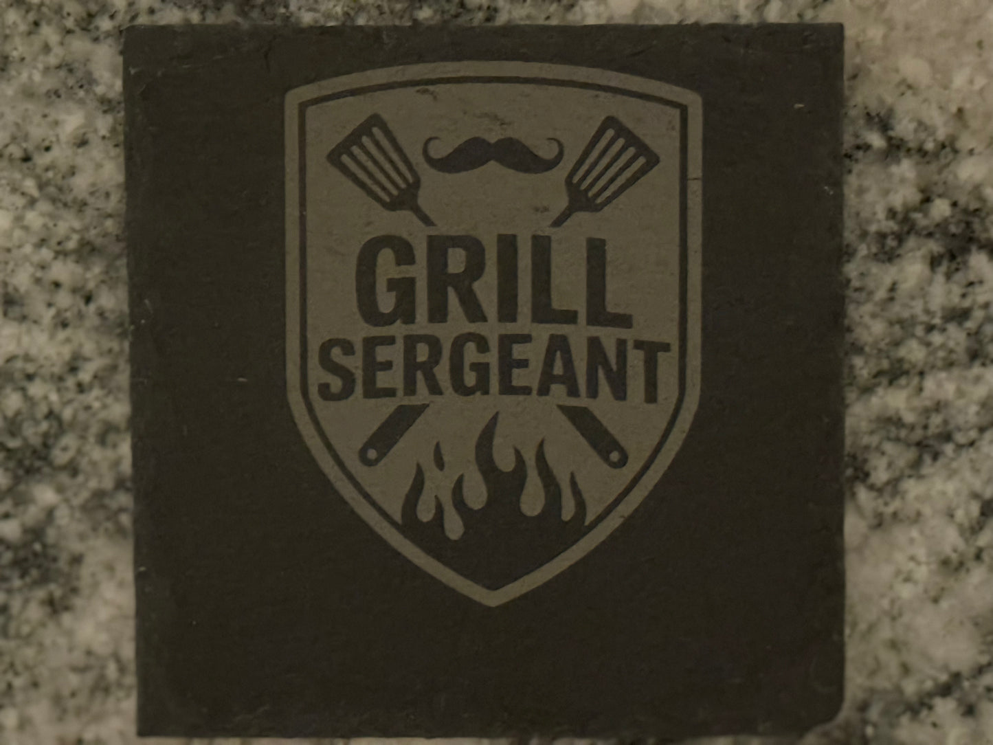 Personalized Slate Grill Coasters - “Big Bubba” Licensed to Grill BBQ Drink Coasters - Custom Engraved Gift for Grill Masters & BBQ Lovers - Our3Designs