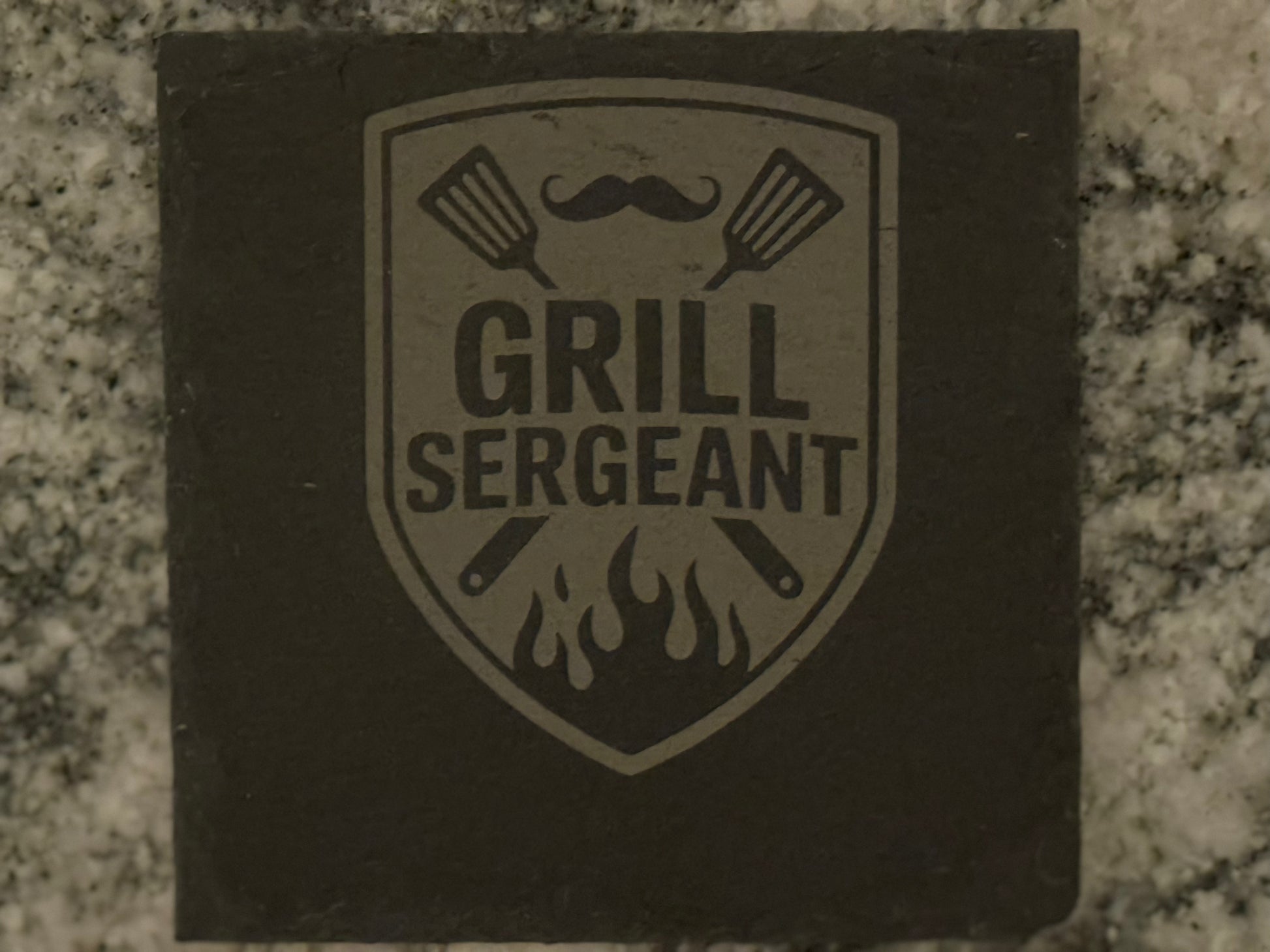 Personalized Slate Grill Coasters - “Big Bubba” Licensed to Grill BBQ Drink Coasters - Custom Engraved Gift for Grill Masters & BBQ Lovers - Our3Designs