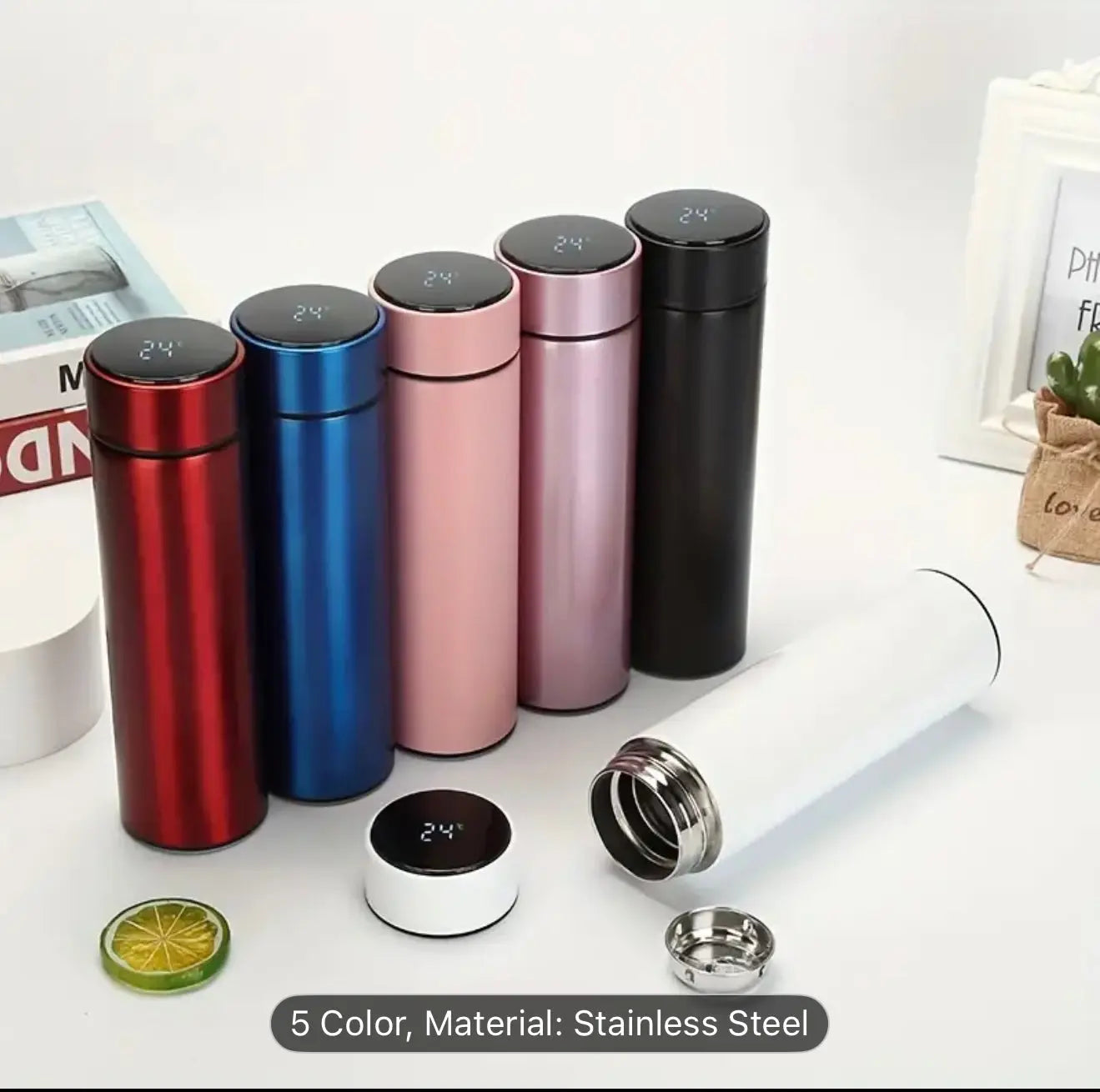 Insulated Smart Bottle w/ Touch Temp Display – Stainless Steel, 5 Colors Our3Designs