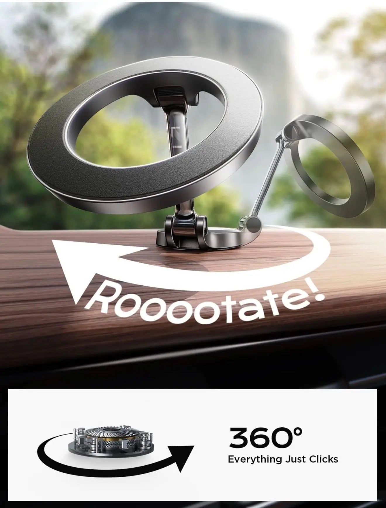 Magnetic Car Phone Holder 360° Rotation – Titanium Alloy, Dashboard Mount, Universal Fit Our3Designs