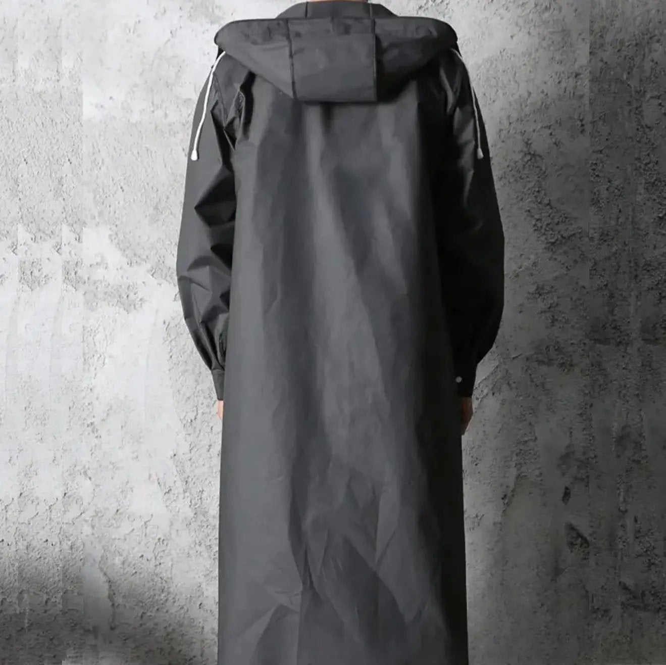 Waterproof Long Raincoat with Hood – Unisex Full-Length Rain Jacket, Lightweight Outdoor Rainwear, Black Trench Style Poncho 59” Our3Designs