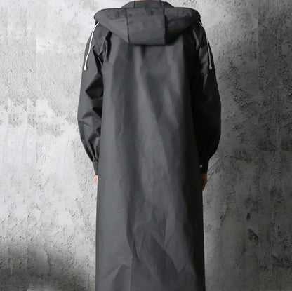 Waterproof Long Raincoat with Hood – Unisex Full-Length Rain Jacket, Lightweight Outdoor Rainwear, Black Trench Style Poncho 59” Our3Designs