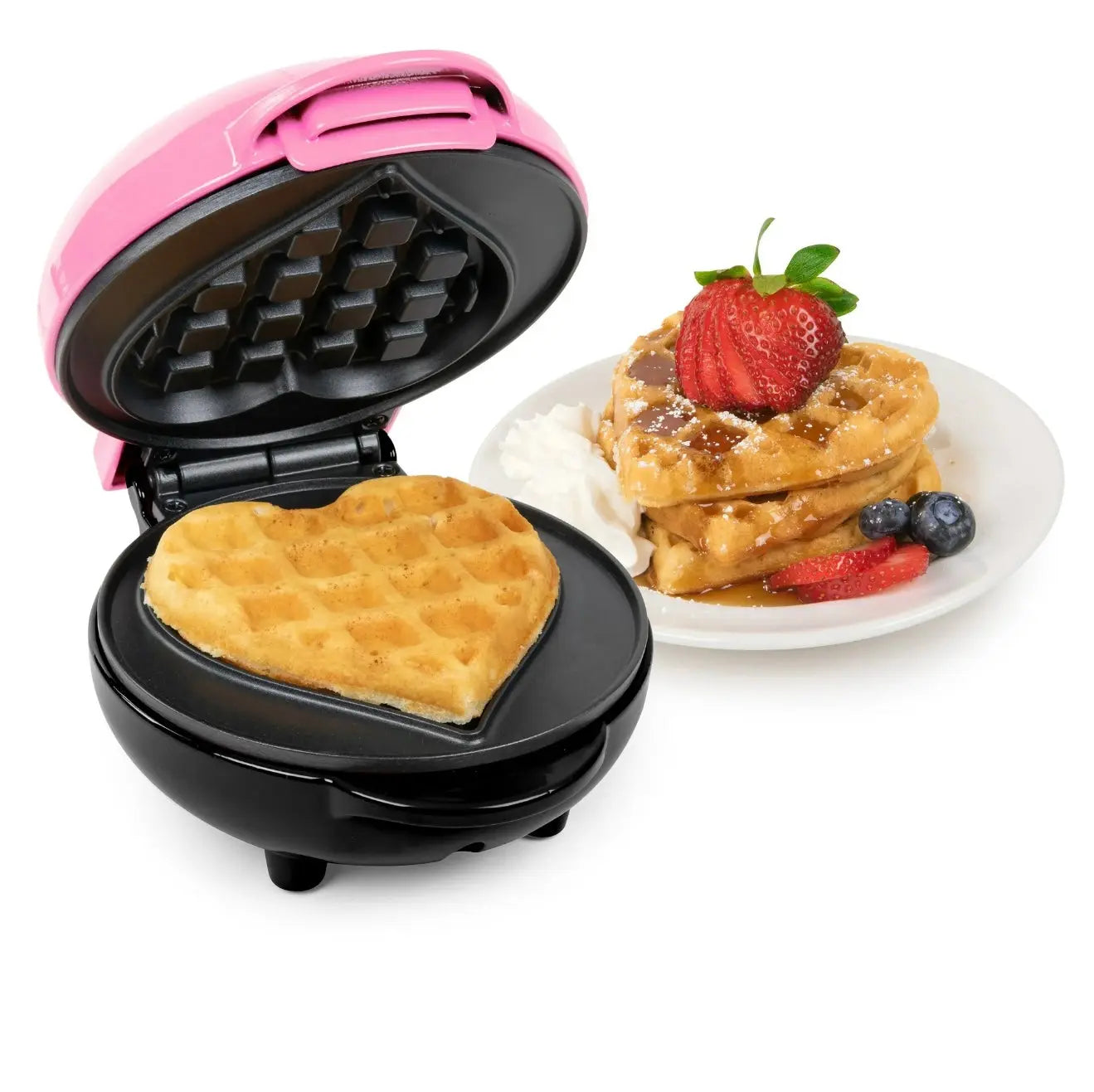 MyMini Heart Waffle Maker – Perfect Family Breakfast & Gift Idea | Non-Stick 5” Pink Cooker Our3Designs