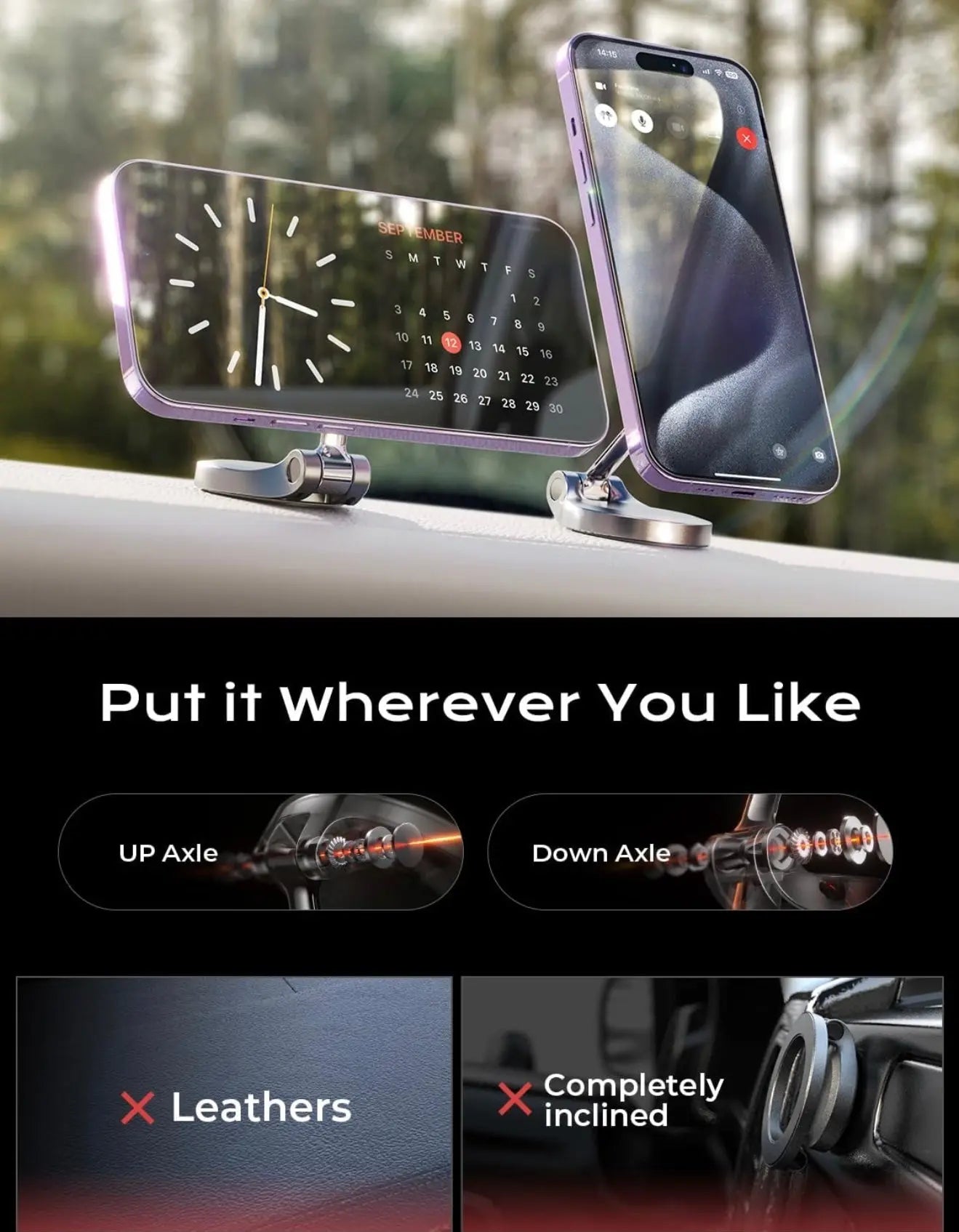 Magnetic Car Phone Holder 360° Rotation – Titanium Alloy, Dashboard Mount, Universal Fit Our3Designs