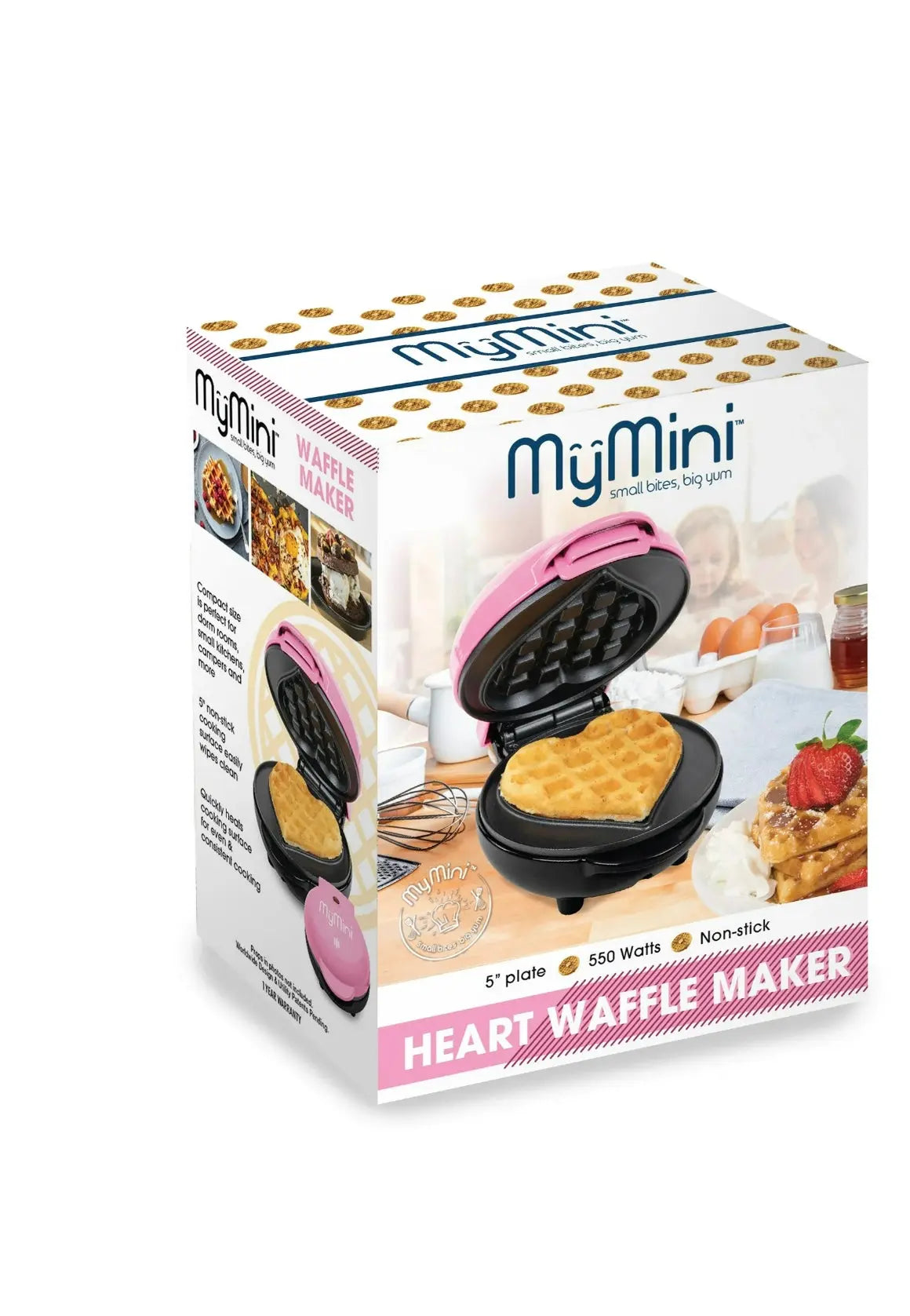 MyMini Heart Waffle Maker – Perfect Family Breakfast & Gift Idea | Non-Stick 5” Pink Cooker Our3Designs