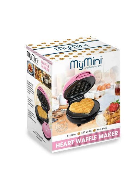 MyMini Heart Waffle Maker – Perfect Family Breakfast & Gift Idea | Non-Stick 5” Pink Cooker Our3Designs