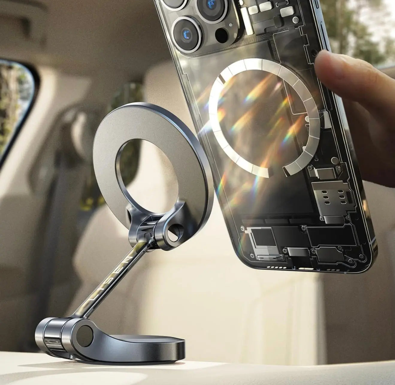 Magnetic Car Phone Holder 360° Rotation – Titanium Alloy, Dashboard Mount, Universal Fit Our3Designs