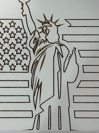 Patriotic Liberty Wall Art – Statue of Liberty & American Flag Wood Sign – Rustic Home Decor - Our3Designs