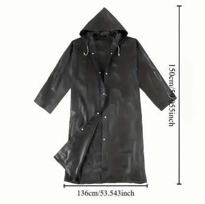 Waterproof Long Raincoat with Hood – Unisex Full-Length Rain Jacket, Lightweight Outdoor Rainwear, Black Trench Style Poncho 59” Our3Designs