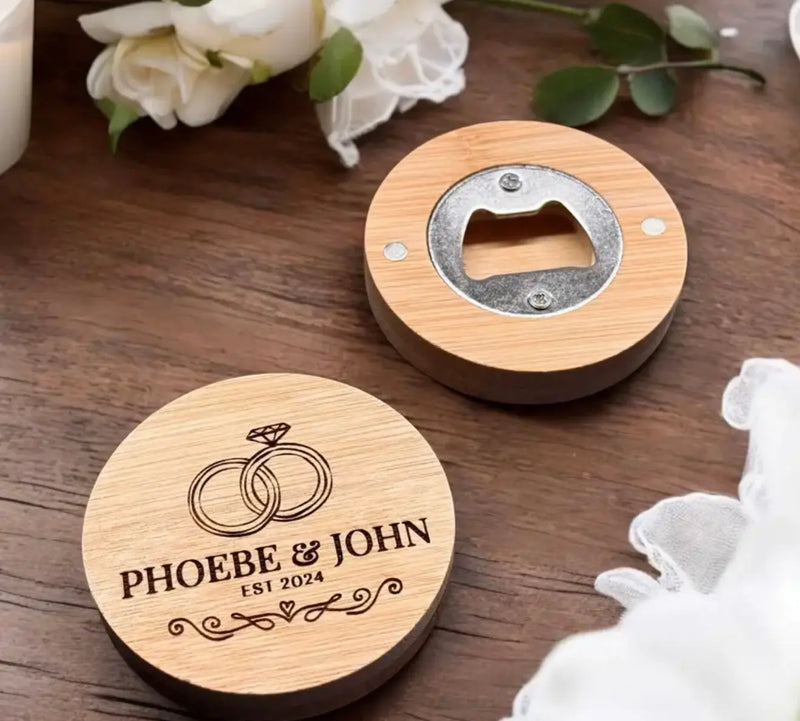 Personalized Wedding Bottle Opener – Custom Engraved Name & Date – Bridal Party Favor, Corporate Gift, Wedding Keepsake - Our3Designs