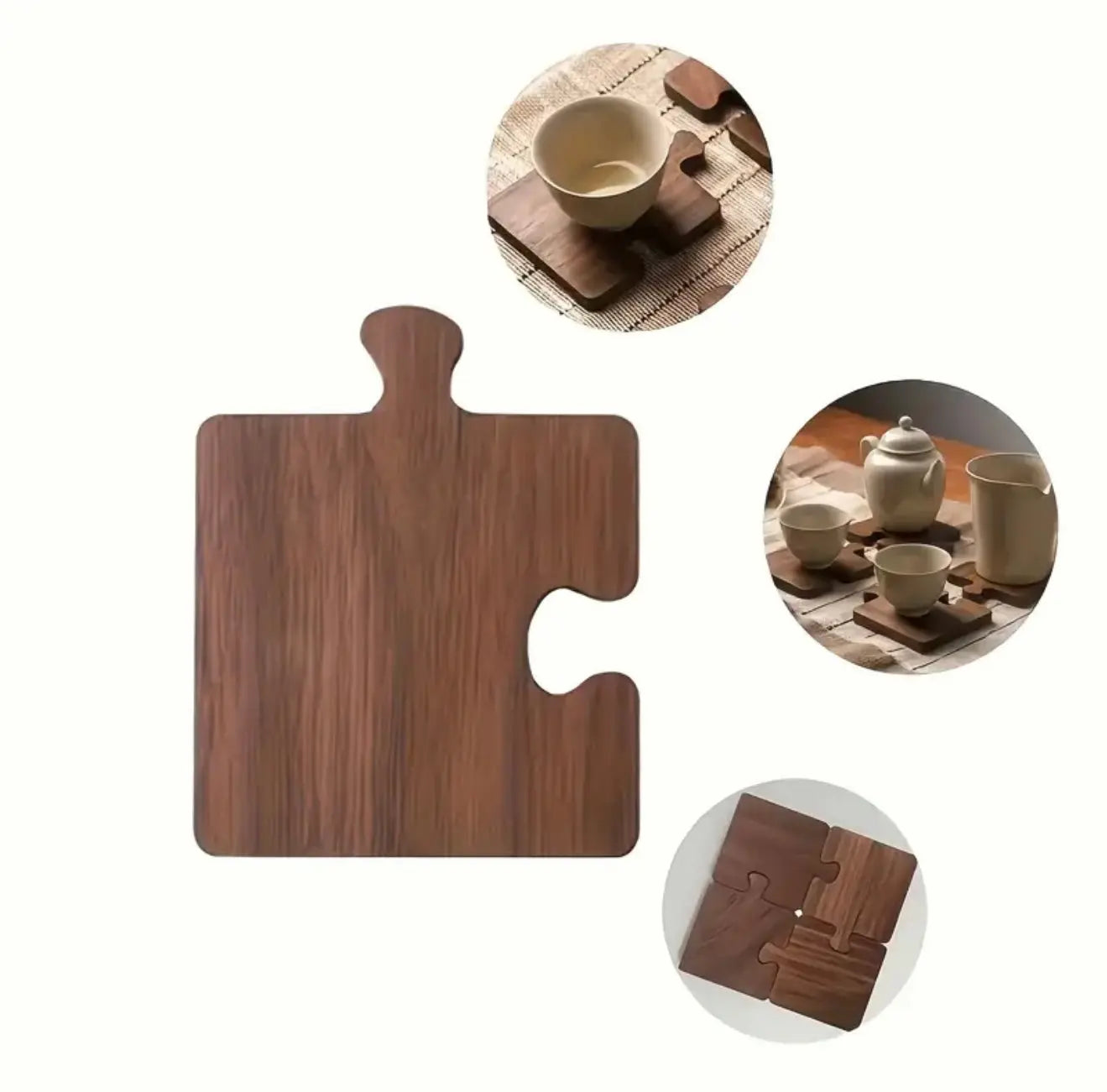 Rustic Wooden Puzzle Piece Coaster Set of 4 – Interlocking Drink Mats, Gift for Home, Bar, Office – Free Shipping Our3Designs
