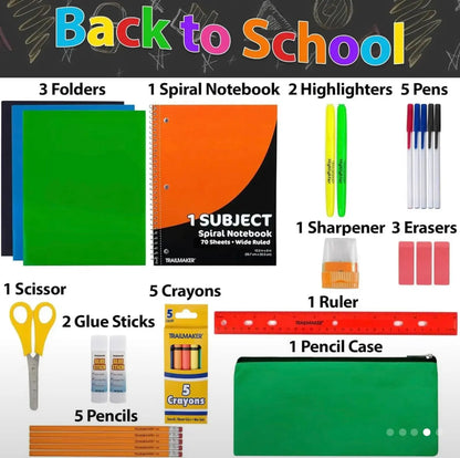 Back to School Supply Kit 20-Piece Set – Folders, Notebook, Crayons, Pens, Pencils & More Our3Designs