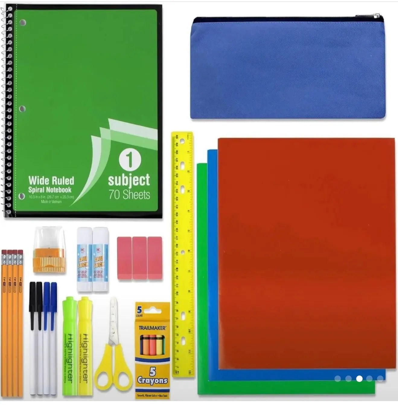 Back to School Supply Kit 20-Piece Set – Folders, Notebook, Crayons, Pens, Pencils & More Our3Designs