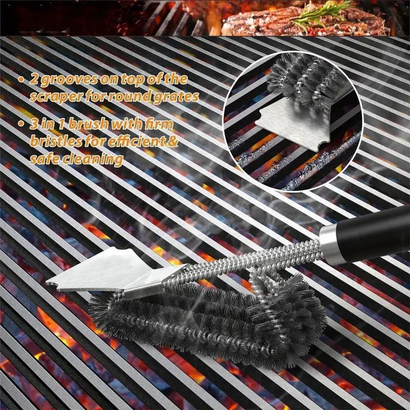 1pc TFS 3-Head Stainless Steel BBQ Grill Brush and Scraper