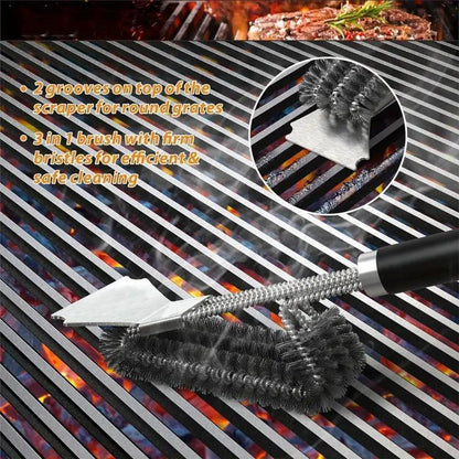 1pc TFS 3-Head Stainless Steel BBQ Grill Brush and Scraper