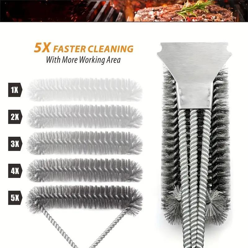 1pc TFS 3-Head Stainless Steel BBQ Grill Brush and Scraper