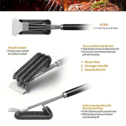1pc TFS 3-Head Stainless Steel BBQ Grill Brush and Scraper