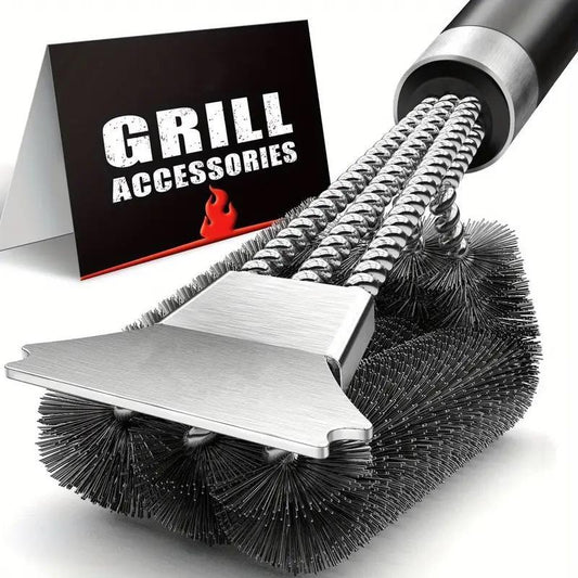 1pc TFS 3-Head Stainless Steel BBQ Grill Brush and Scraper